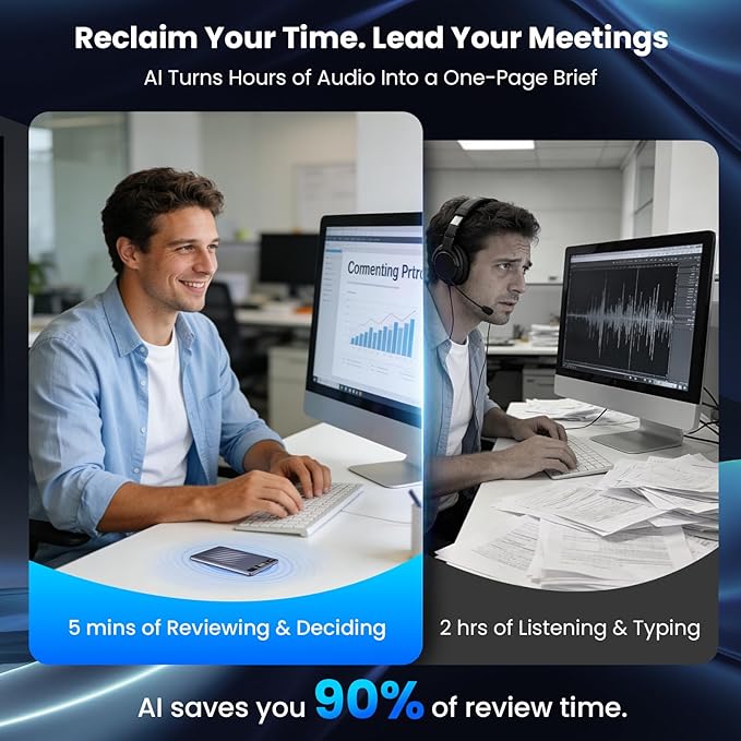 AI Voice Recorder, Professional Voice Activated Recorder with AI Transcription & Summarize, 64GB Storage, 30H Battery, Noise Cancellation and AI Note Taker for Meetings and Interviews & calls