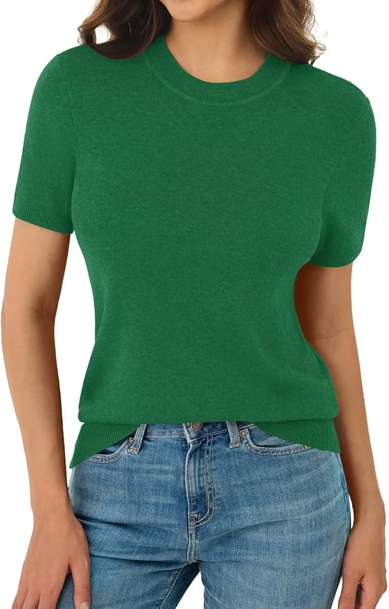 Women's Soft Short Sleeve Wool Blend Pullover Sweater for Business Casual & Fashion
