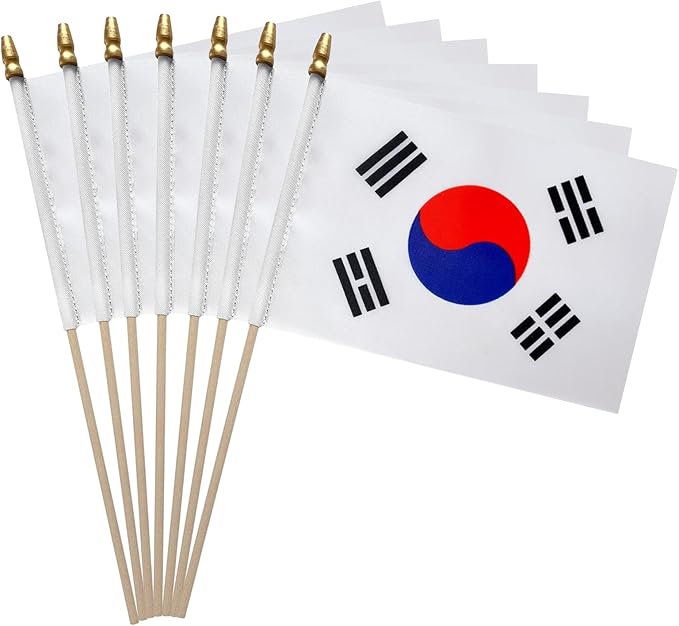 GSYLPFT 12 Pack South Korea Flags on Sticks Korean Small Mini Hand Held Flags for Office Classroom Holiday Party Decorations