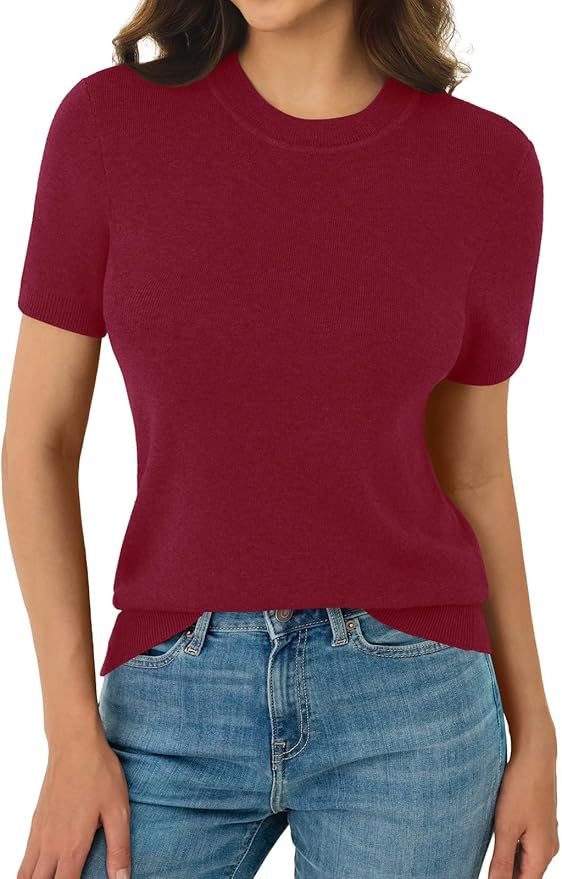 Women's Soft Short Sleeve Wool Blend Pullover Sweater for Business Casual & Fashion