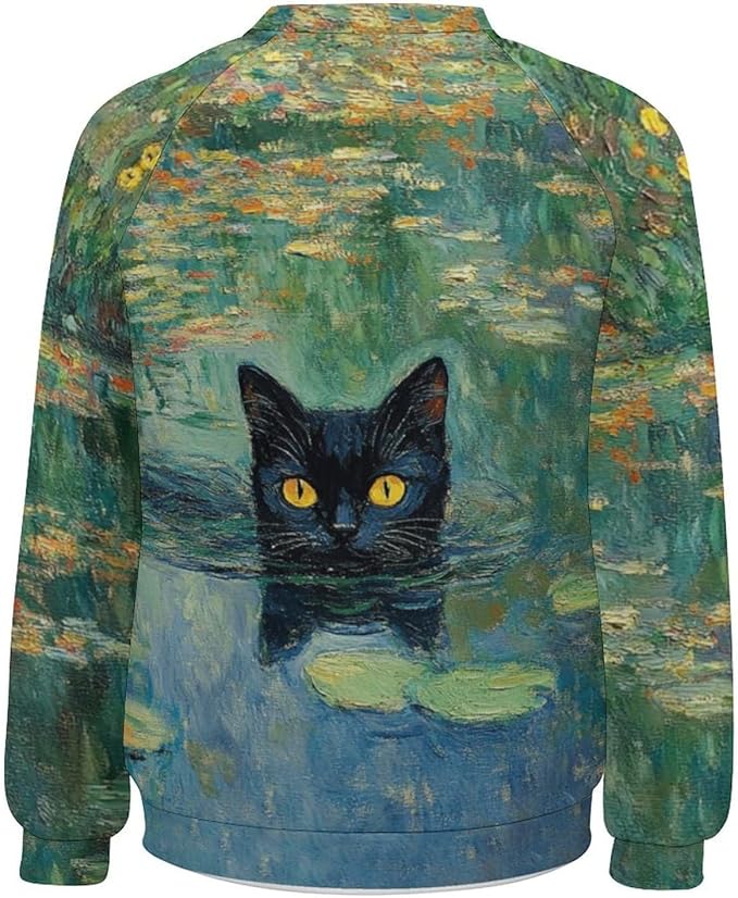 Spatofa Womens novelty funny cat printed crewneck sweatshirt casual loose long sleeve graphic pullover sweatshirts tops