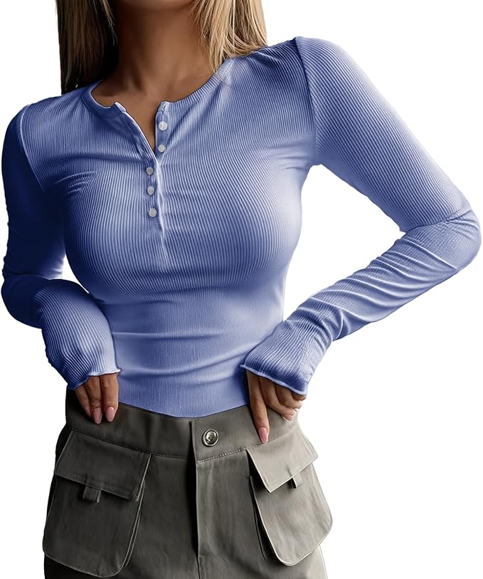 MARSVOVO Fashion Crop Tops for Women Scoop Neck Button Comfy Ribbed Slim Fit Cute Shirts Casual Party Fall Tops