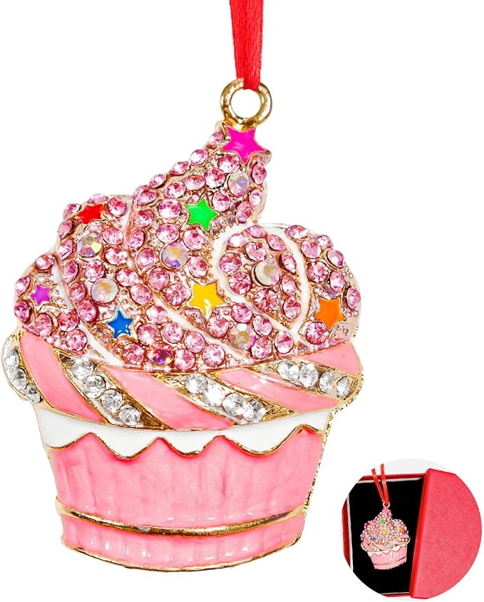 Ushinemi Cupcake Ornament for Christmas Tree, Dessert Cupcake Hanging Ornament Xmas Tree Decor, Sparkles Keepsake Gifts for Mom Grandma Women Girls Sisters