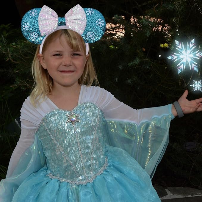 ETLUK Mouse Ears Headband, ICY Blue Snowflake Sequin Ear Headband with Bow，Princess Mouse Ears for Women Girls, Cosplay Accessories Party Decorations(Blue)