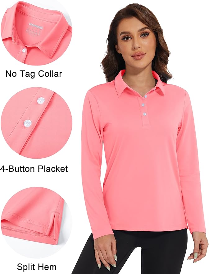 MAGCOMSEN Women's Polo Shirts Long Sleeve Golf Shirt Quick Dry UPF 50+ Sun Protection Lightweight Tennis Shirts