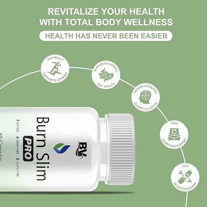 BLUE VIBE Burn Slim Pro Capsules, BurnSlim Advanced Maximum Strength Overall Health & Wellness Support Supplement, Burn Slim Premium All Natural Daily Health Support Formula (5 Pack - 300 Capsules)