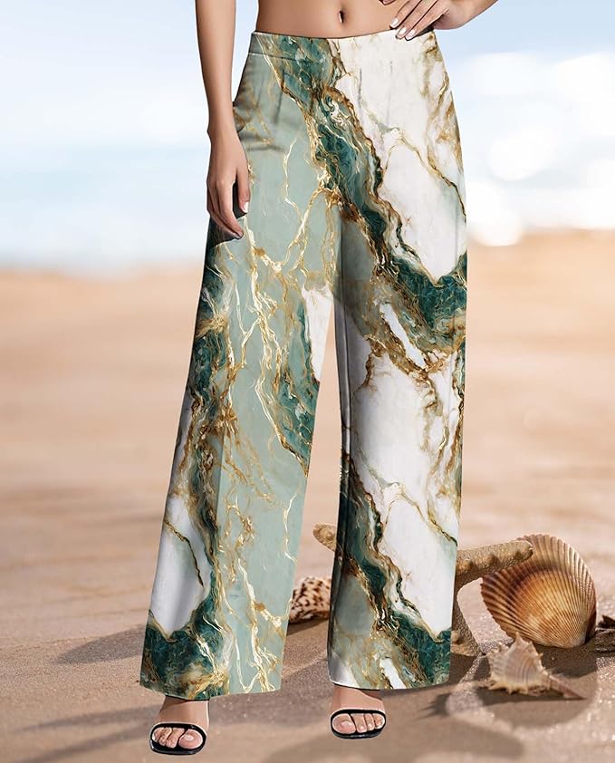 Womens Boho Pants Casual Oversize High Waisted Wide Leg Trousers Pattern Printed Ourdoors Pant for 2025 Summer
