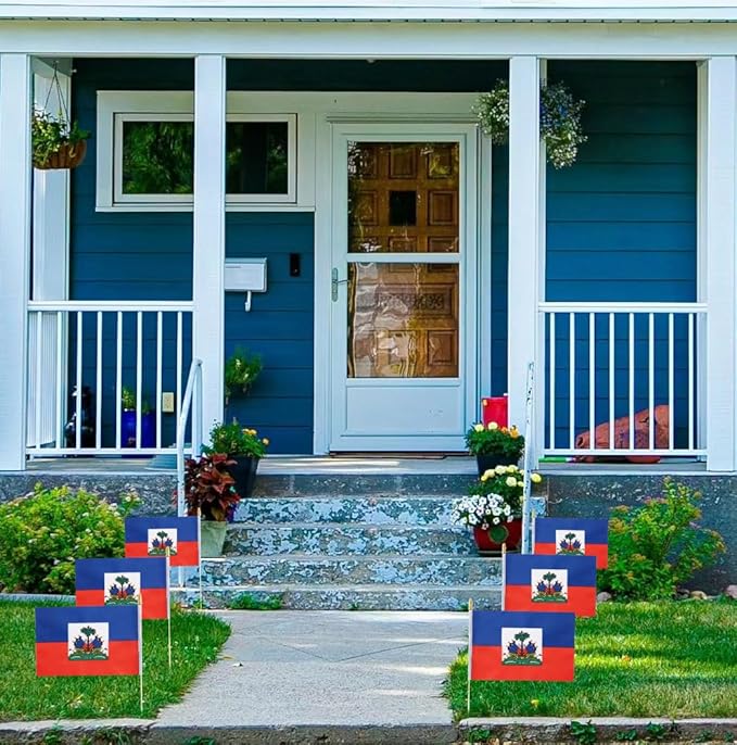 GSYLPFT 12 Pack Haiti Flags on Sticks Haitian Small Mini Hand Held Flags for Office Classroom Holiday Party Decorations