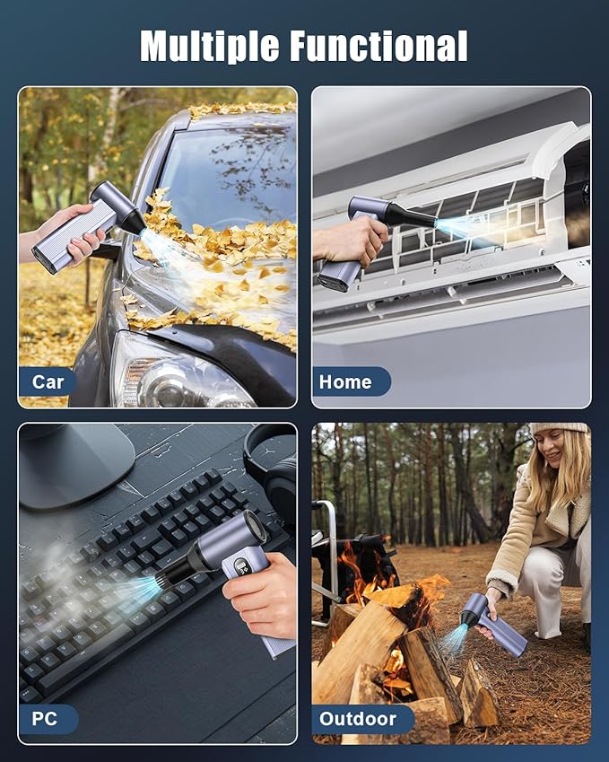 Compressed Air Duster with150,000RPM Brushless Motor, 8000mAh Battery, LED Light, 4-Gear Adjustable Electric Air Blower for Home, Car, Computer, Outdoor