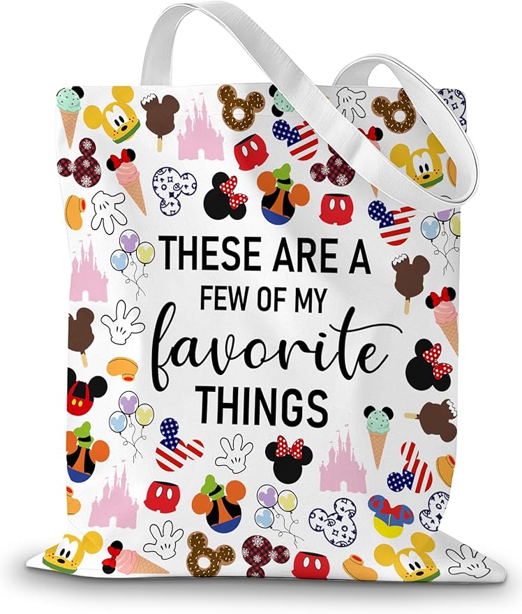 CEASQVAA Vacation Trip Gift Fairytale Fans Canvas Tote Bag Mouse Family Trip Snacks Tote Bag Magic Kingdom Gift Mouse Favorite Things Reusable Grocery Bag for Casual Shopping Travel