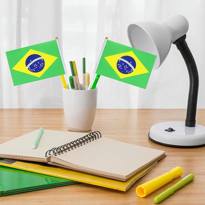 Brazil Flag Small Brazilian Flag 12 Pack Mini Hand Held Brazilian Flags on Sticks for Party Parades Sports Events Patriotic Holiday Decorations