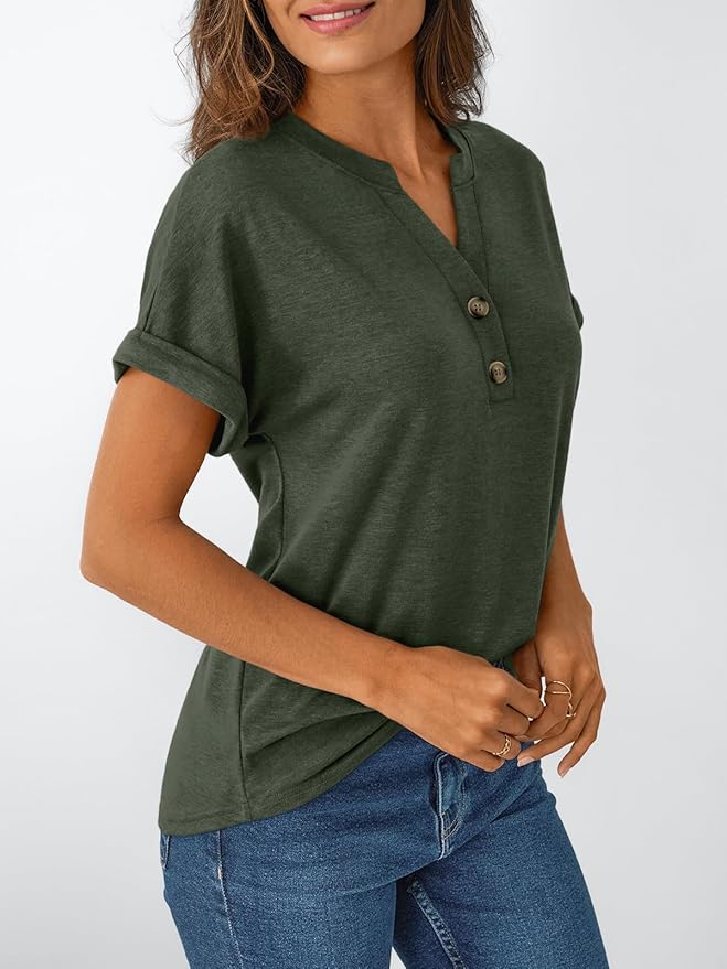 AUTOMET Women's Short Sleeve Shirts Henley Dressy Casual Summer Tops 2026 Spring Fashion Trendy Cute T-Shirts