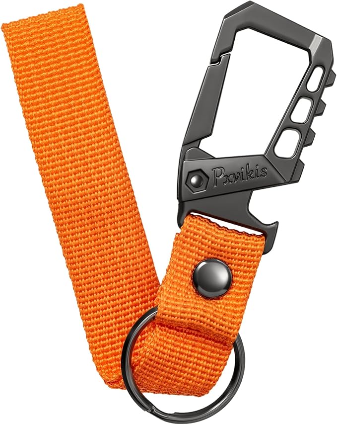 Pxvikis Metal heavy duty key chain carabiner clip bottle opener wrist lanyard ring car key fob unisex for men and women