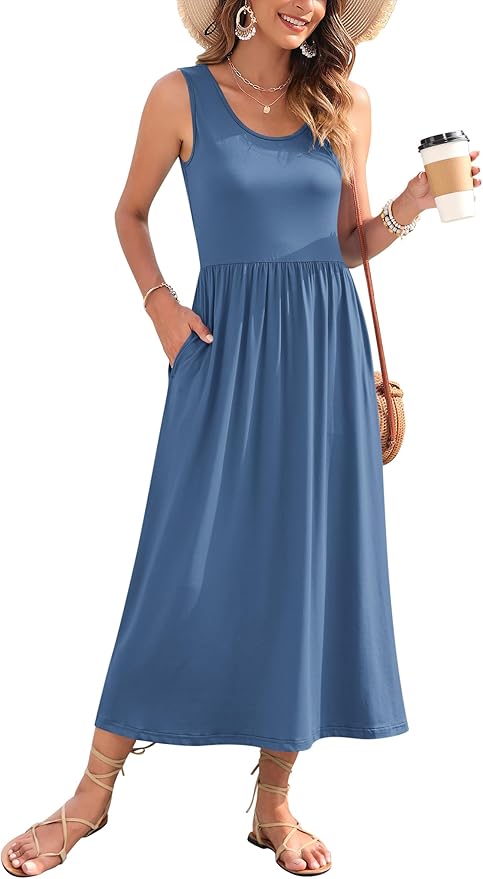 WNEEDU Women's Summer Maxi Dress 2026 Casual Sleeveless Hawaiian Sundress Tropical Long Dress Beach Vacation Outfit