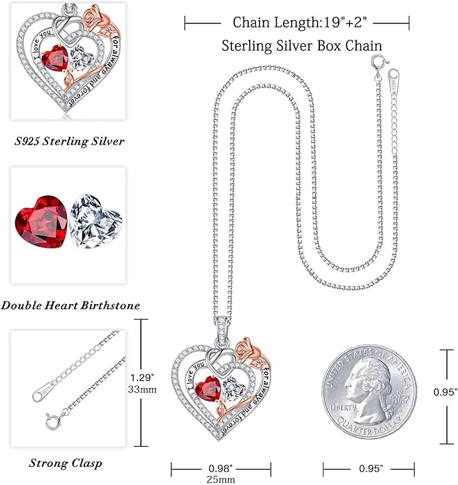 Iefil Valentines Day Gifts for Her - 925 Sterling Silver Double Birthstone Necklace, Anniversary Birthday Gifts for Women, Jewelry Gift for Wife Girlfriend Mom Her