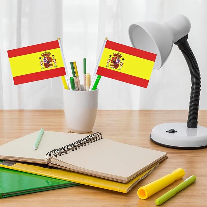 Spain Flag Small Spanish Flag 12 Pack Mini Hand Held Spanish Flags on Sticks for Party Parades Sports Events Patriotic Holiday Decorations