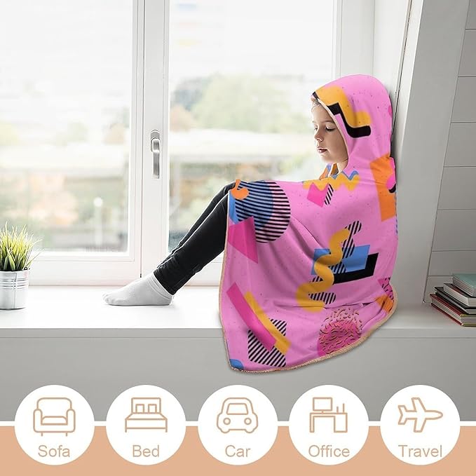 80s 90s Vintage Retro Wearable Blanket Flannel Hooded Blankets Soft Warm Blanket Hoodie for Room Couch Bed Office