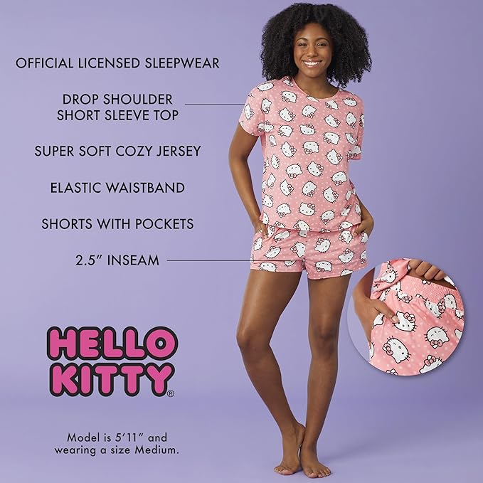Richard Leeds International Womens Pajama Sets Disney | Hello Kitty |Snoopy Soft Stretch 2 Piece Short Lounge Sets for Women