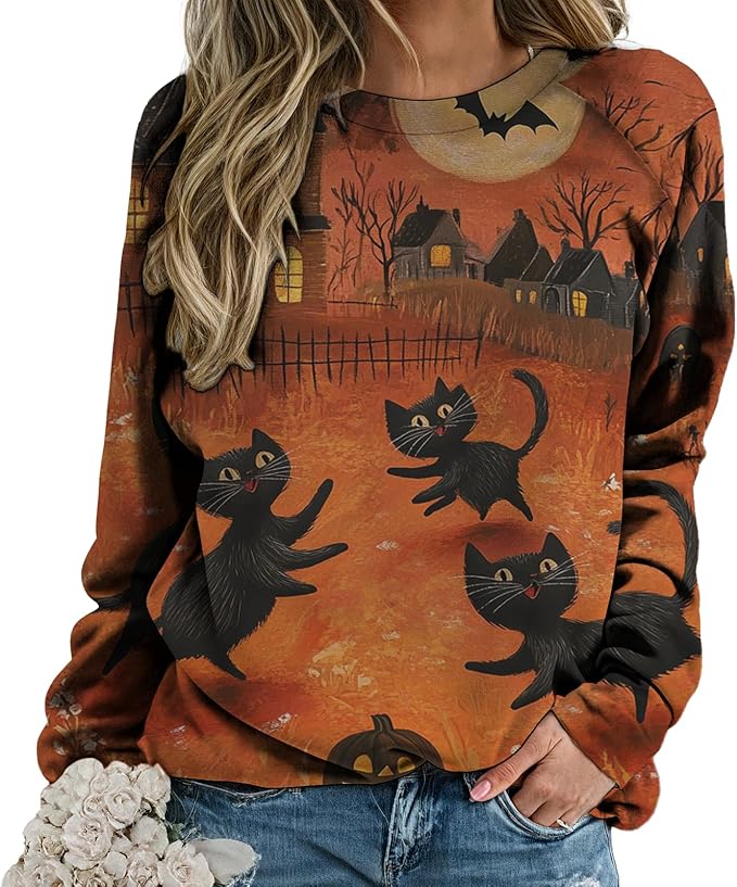 domirica Halloween Sweatshirt For Women Long Sleeve Crew Neck Sweatshirts Fall Halloween Costumes For Holiday Party 2025