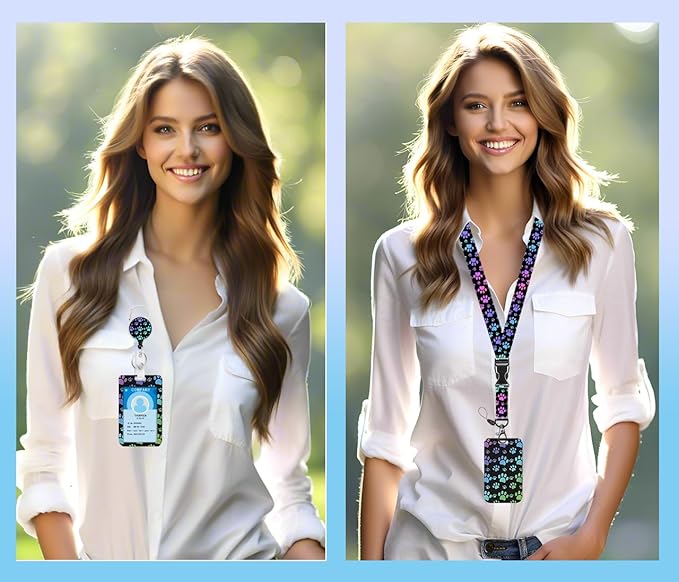 Lanyard for ID Badge Holder Badge Reel Paw for Man Women Cute Nurse Teacher Name Tag Clip Retractable Keychain Heavy Duty Work Office Gifts Accessories