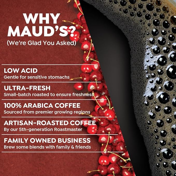 Maud's Cherry Flavored Coffee Pods, 36 ct, Medium Roast Flavored Coffee in Recyclable Single Serve Pods – 100% Arabica Beans, Compatible with Keurig K Cups Maker