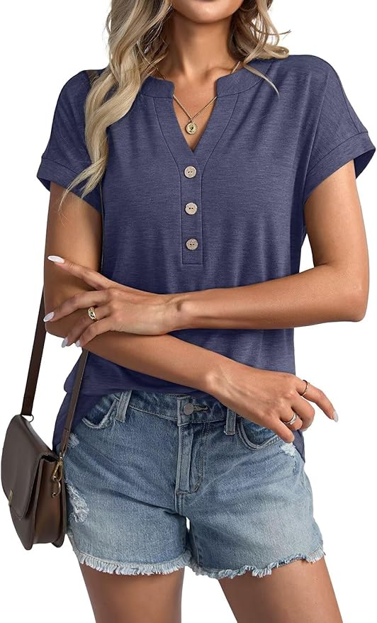 Womens V Neck Cap Sleeve Tops Summer Casual Short Sleeve Shirts Loose Fit Basic Work Tee Trendy Clothes 2025