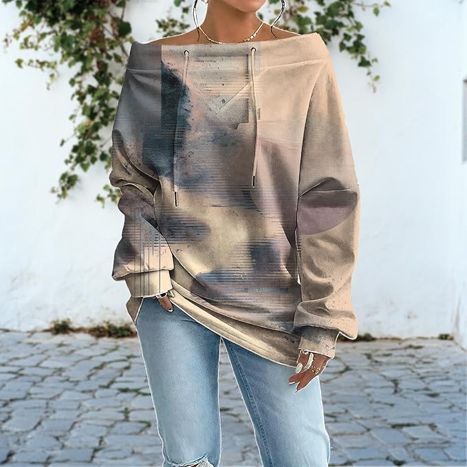 Womens Sweatshirts Floral Print Sexy Off The Shoulder T Shirts Oversized Long Sleeve Pullover Fall Tops