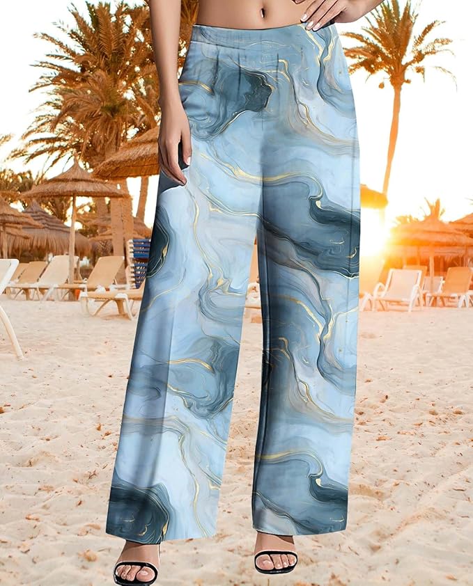 Womens Boho Pants Casual Oversize High Waisted Wide Leg Trousers Pattern Printed Ourdoors Pant for 2025 Summer