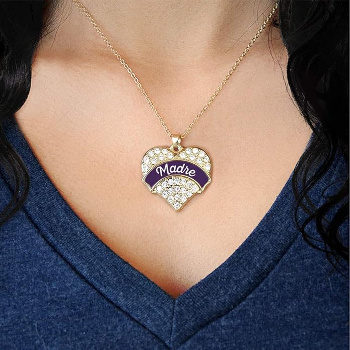 Inspired Silver - Gold Pave Heart Charm 18 Inch Necklace with Cubic Zirconia Jewelry