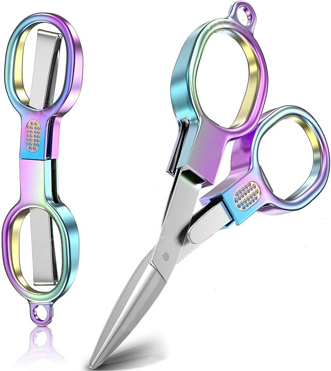 2PCS Folding Scissors, Stainless Steel Safety Portable Mini Travel Small Scissors, Foldable Pocket Badge Scissor, Suitable for Travel, Home, Office, Craft, Sewing, Nurse Accessories
