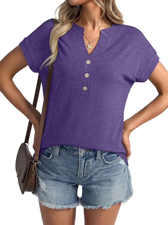 Womens V Neck Cap Sleeve Tops Summer Casual Short Sleeve Shirts Loose Fit Basic Work Tee Trendy Clothes 2025