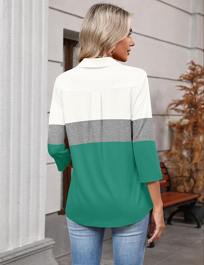 LOMON 3/4 Length Sleeve Womens Tops 2026 Spring Summer Collared Polo Shirts V Neck Casual Basic Polos Tees Shirt