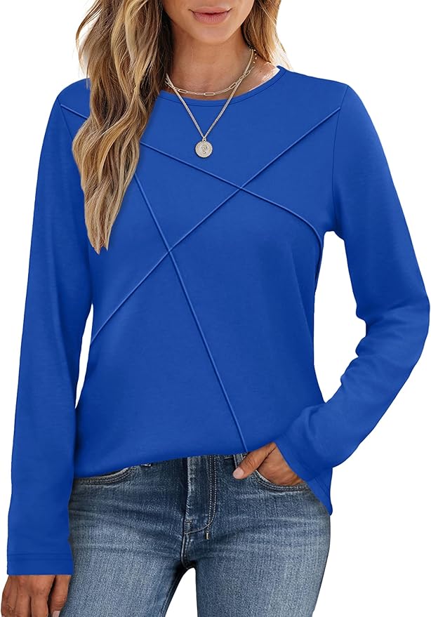 XIEERDUO Long Sleeve Shirts for Women Business Casual Tops Trendy Crewneck Fall T Shirts Pleated Loose Fit