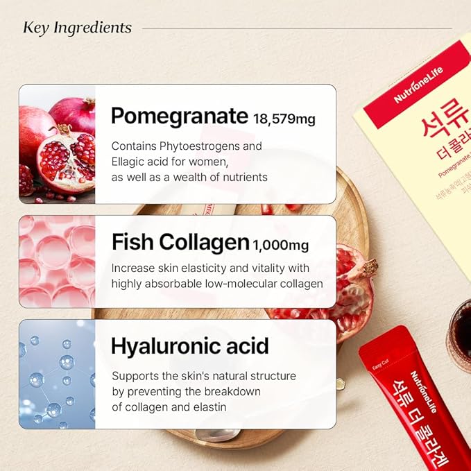 NUTRIONELIFE Pomegranate Collagen Stick Jelly – Low Molecular Fish Collagen 1000mg, Pomegranate Flavor, Korean Collagen Jelly, 10 Sachets