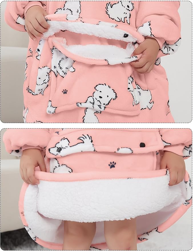 KFUBUO Wearable Blanket Hoodie for Kids Toddlers Sherpa Blanket Sweatshirt With Pocket Cute Dog Hoodies 2-6 Year Old Girl Boy Birthday Gifts