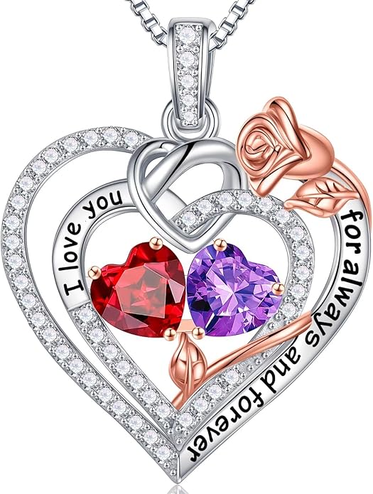 Iefil Valentines Day Gifts for Her - 925 Sterling Silver Double Birthstone Necklace, Anniversary Birthday Gifts for Women, Jewelry Gift for Wife Girlfriend Mom Her
