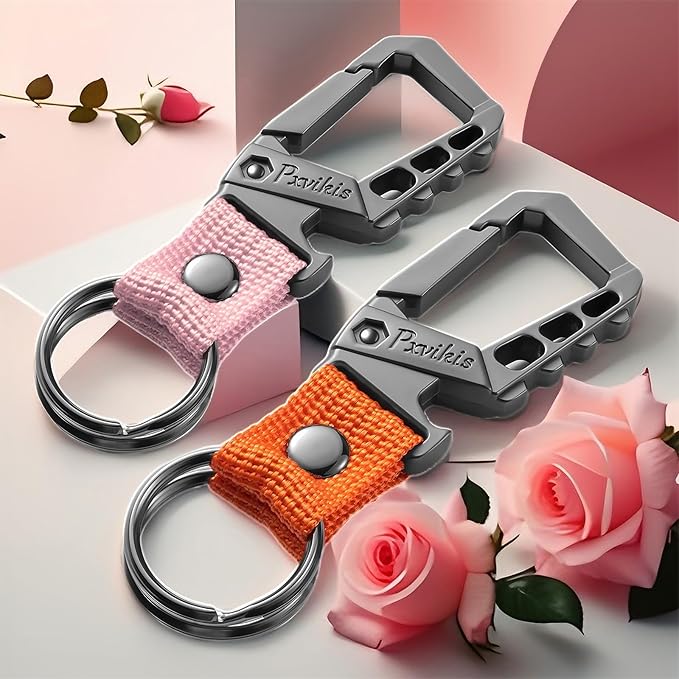 Pxvikis Metal heavy duty key chain carabiner clip bottle opener wrist lanyard ring car key fob unisex for men and women