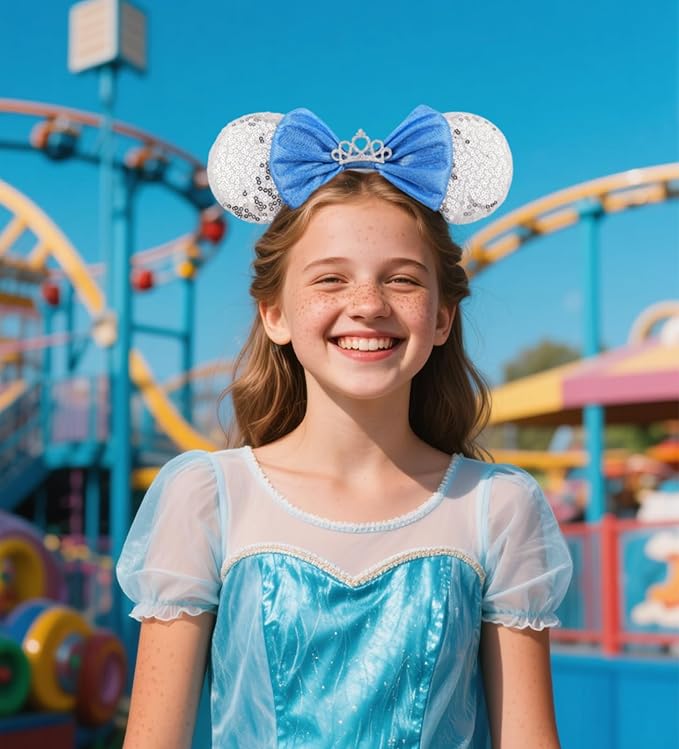 LIHELEI Mouse Ears Headband, Princess Mouse Ears Headbands for Halloween Costume, Princess Party Headwear Hair Accessories for Women -Silver