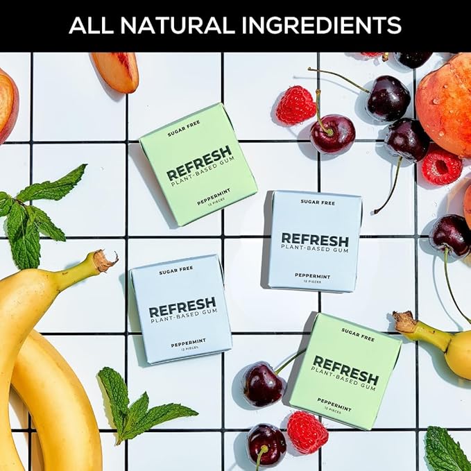 Refresh Gum, Sugar Free, Natural, Xylitol, Long Lasting Chewing Gum, Natural Flavors, Organic Ingredients, Plastic Free, Non GMO, Gluten Free, Vegan (12 Count (Pack of 12), Garden Mint)