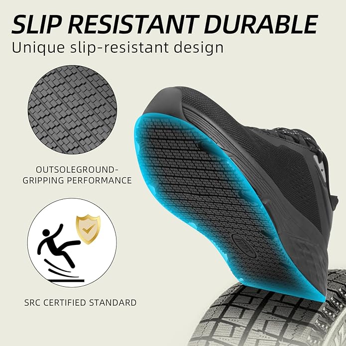 Black Non Slip Work Shoes for Women, Water-Resistant Kitchen & Restaurant Sneakers, Cushioned Thick Midsole for All-Day Standing, Chef & Food Service Footwear
