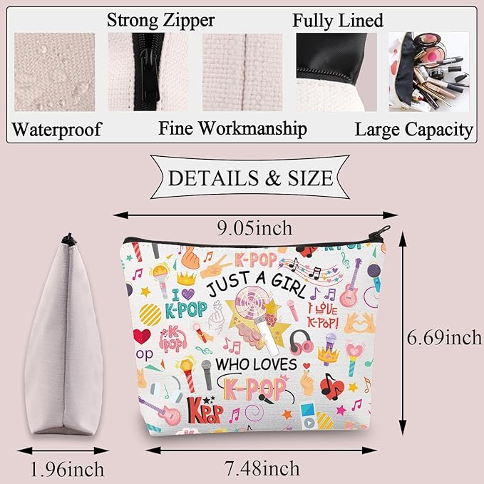 BDPWSS K-Pop Makeup Bag K-Pop Singer Merchandise Gift Just A Girl Who Loves K-Pop Gift for K-Pop Music Fan K-Pop Team Gift (Loves K-Pop)