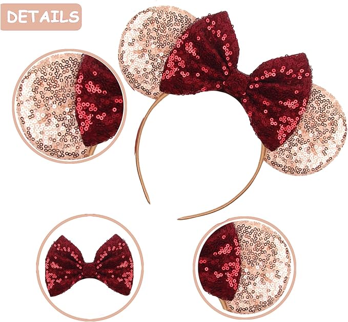 Sequin Mouse Ears Headbands for Women Girls Boys, Glitter Bows Headband for Kids Adults Birthday Party Costume Halloween