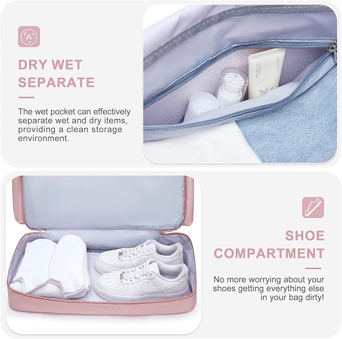 Small Gym Bag for Women, Travel Duffle Bag Carry On Weekender Bag with Shoe Compartment