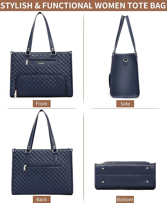 Lunch Tote Bag for Women, 15.6 Inch Laptop Work Bag with Insulated Lunch Box Compartment & Purse Large Capacity Quilted Computer Handbag for Office Business Work Nurse Teacher Travel Casual