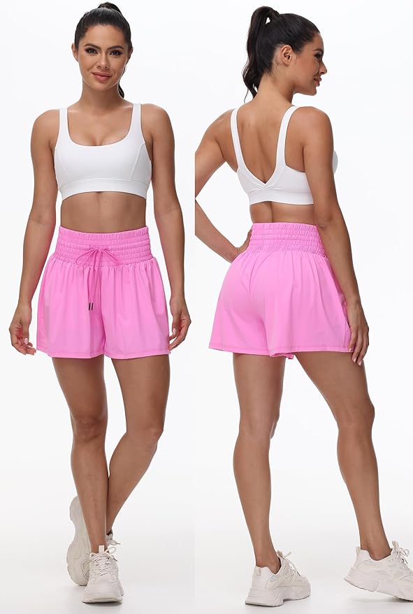 Blaosn Flowy Athletic Shorts for Women Gym Workout Running Short Pants High Waist Skort with Pocket Casual Summer Clothes