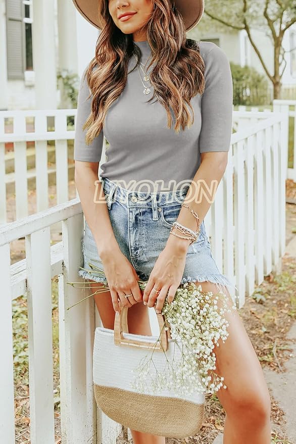 LIYOHON Womens Tops Dressy Casual Mock Turtleneck Business Short Sleeve T Shirts Going Out Tops 2026