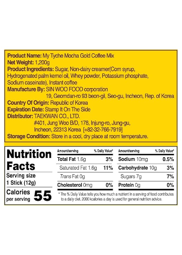 Korean Food Mocha Gold Coffee Mix 100T | MY TYCHE | Korean Instant Coffee Mix, Hot or Iced Coffee Blend | Instant Coffee Beverage Mix | K Coffee