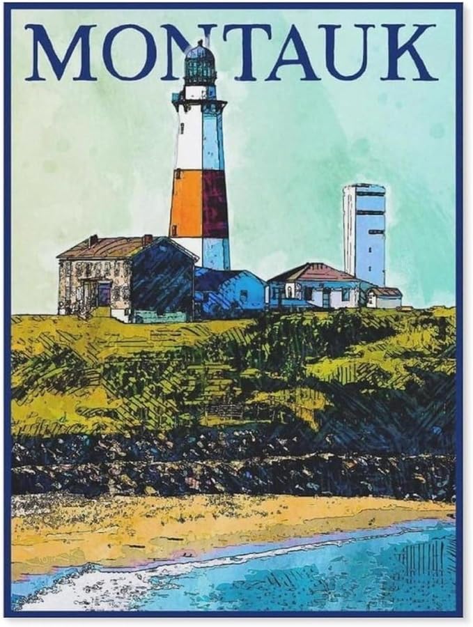 Jigsaw Puzzle 1000 Piece，Montauk New York Vintage Travel Poster，Classic Puzzle DIY Kit Paper Toy Unique Gift Home Decor（38x26cm）-BK17