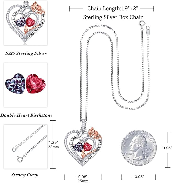 Iefil Valentines Day Gifts for Her - 925 Sterling Silver Double Birthstone Necklace, Anniversary Birthday Gifts for Women, Jewelry Gift for Wife Girlfriend Mom Her