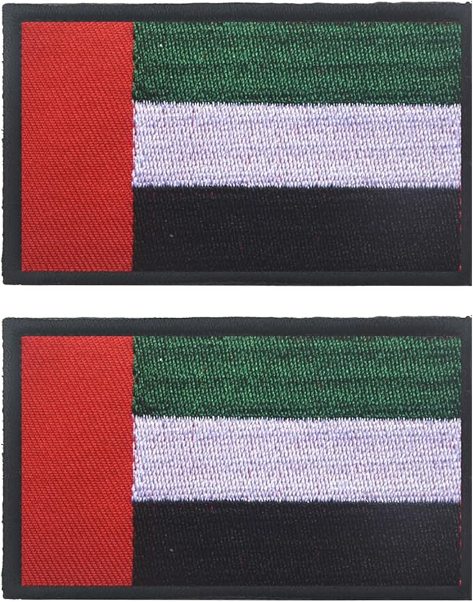 EmWoot 2PCS Arab Emirates Flag Patch Embroidered Morale Patch Military Tactical Patches Hook and Loop(Black Border)